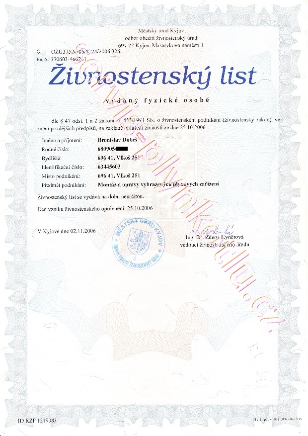 ivnostenk list - mont a opravy plynovch zazen